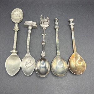5 Vintage Silver Tone Metal Souvenir Spoons, Shenandoah National Park & More